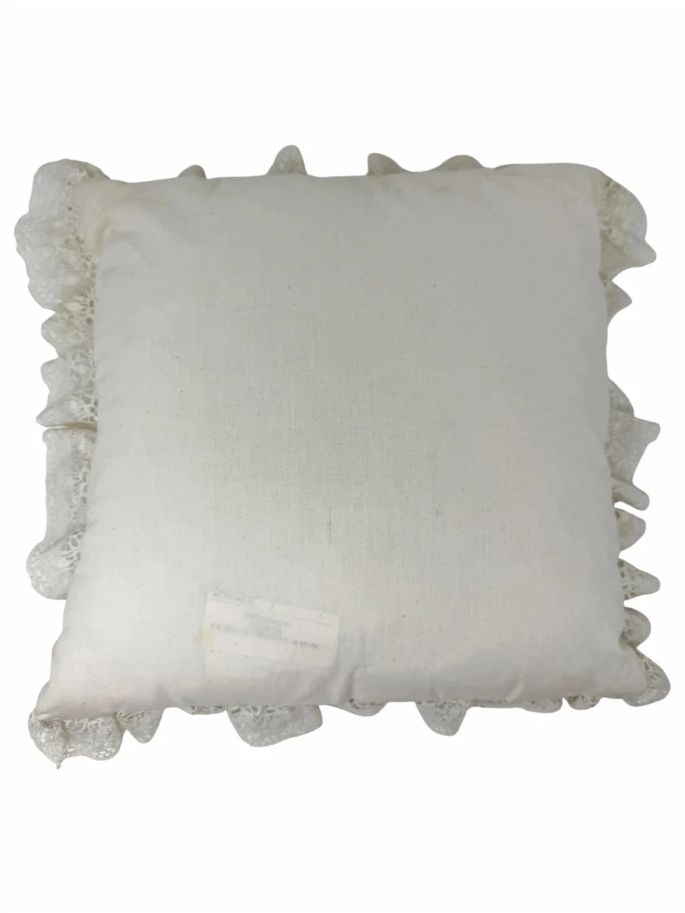 Vintage ‘Home Sweet Home' Candlewick Pillow Lace Ruffle Pillow - Cream